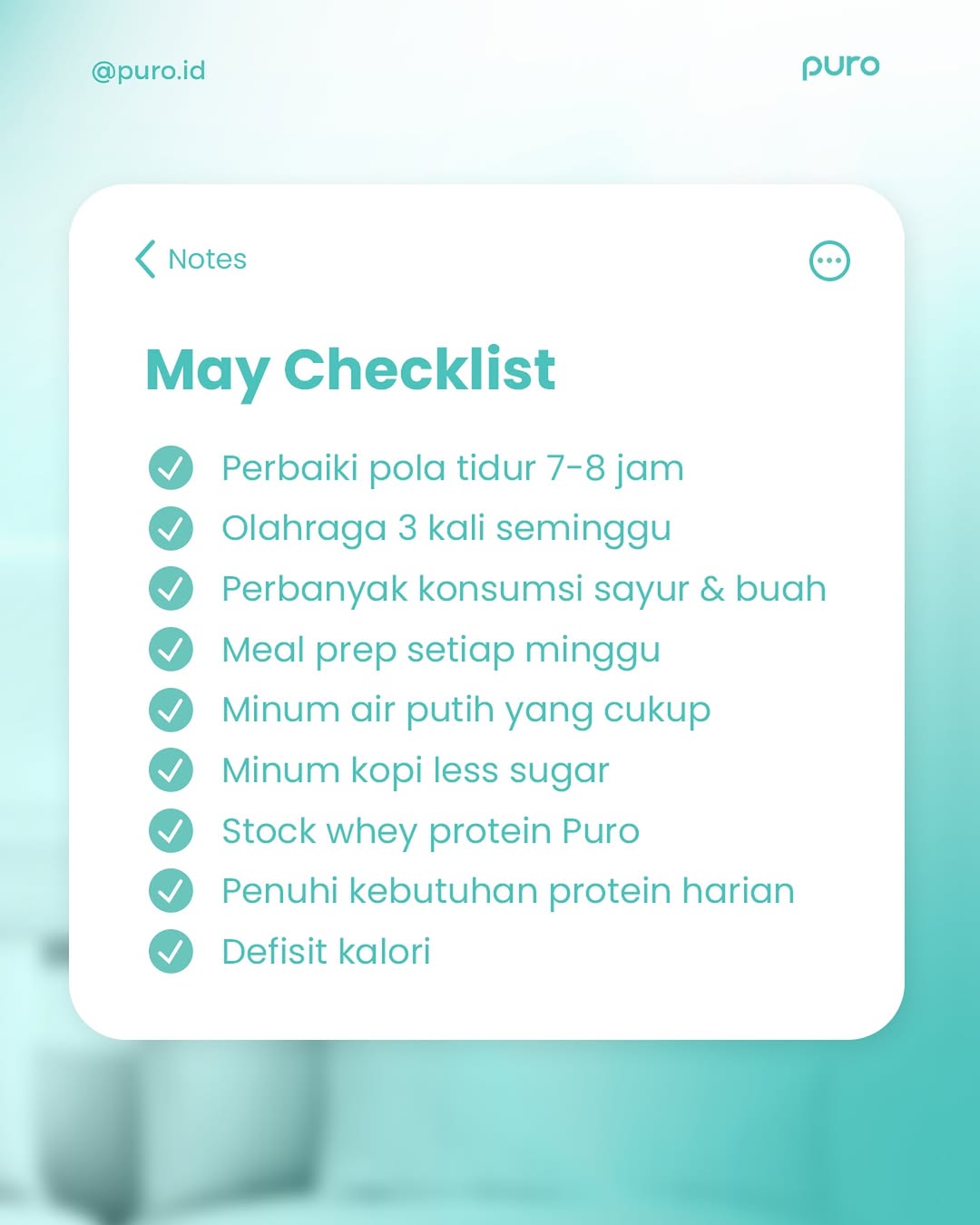 Coba komen dong PuroFam, May Checklist kalian apa aja nih 😉#Puro #StrongerYouStrongerLife